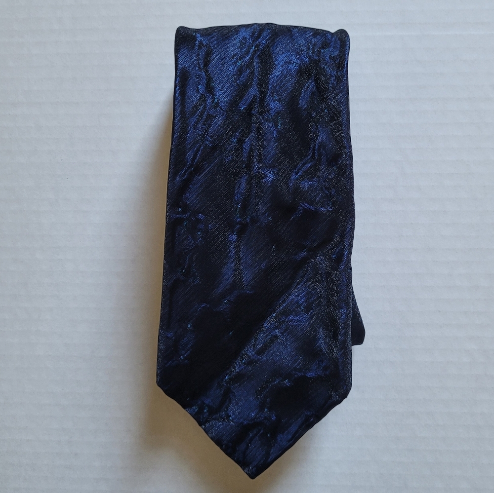 Dion tie necktie Italian silk dark blue metallic hand crafted new with tags NWT